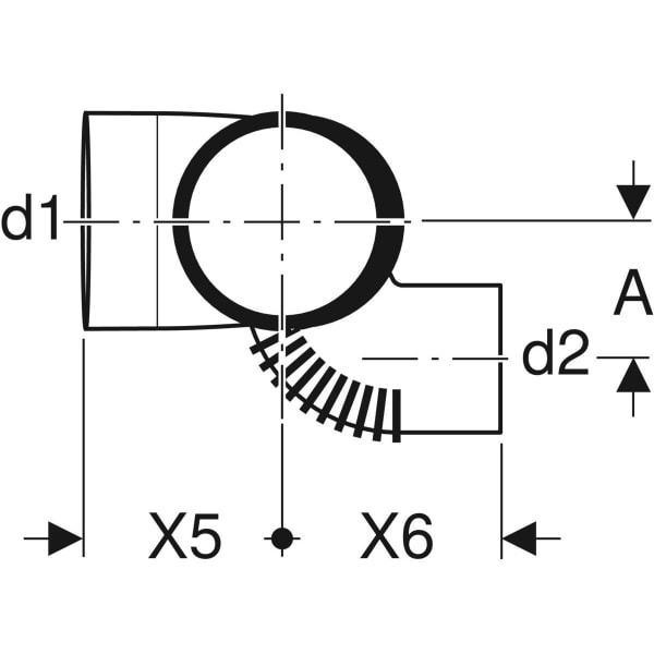Keramag Geberit Silent-db20 Duct Branch Fitting 88.5° Swept-entry Left