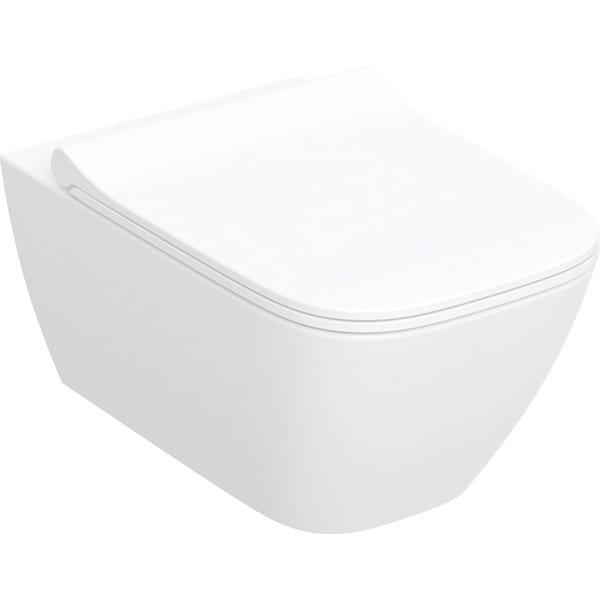 keramag Geberit Smyle set of wall-hung WC square washdown shrouded Rimfree with WC seat sandwich shape