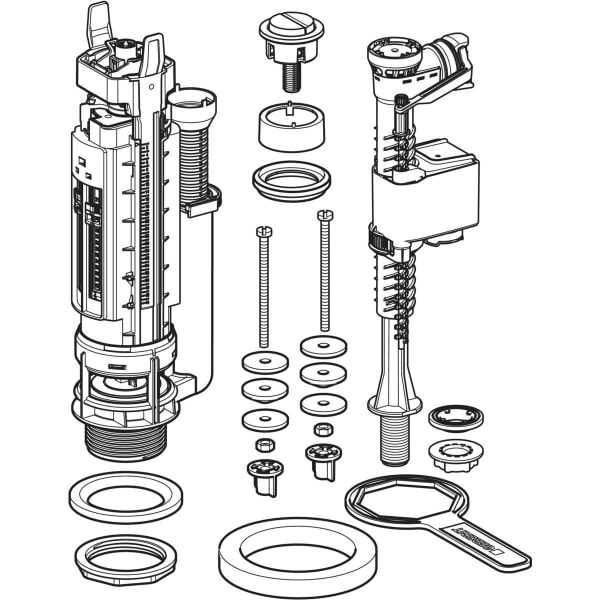 Keramag Geberit Type 290-323 Mechanism Dual Flush Bottom Water Supply Connection 3/8" Nipple Made Of Brass