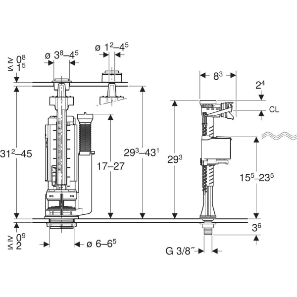 Keramag Geberit Type 290-323 Mechanism Dual Flush Bottom Water Supply Connection 3/8" Nipple Made Of Brass