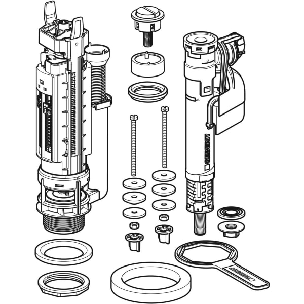 Keramag Geberit Type 290-360 Mechanism Dual Flush Bottom Water Supply Connection 3/8" Nipple Made Of Plastic