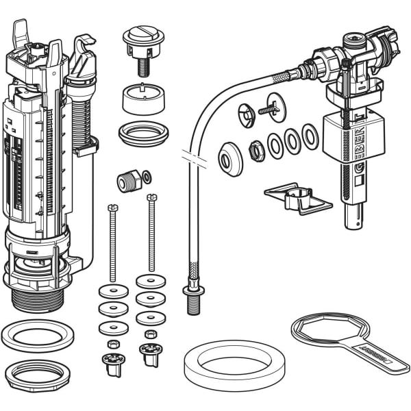 Keramag Geberit Type 290-383 Mechanism Dual Flush Universal Water Supply Connection 3/8'' And 1/2'' Nipple Made Of Brass