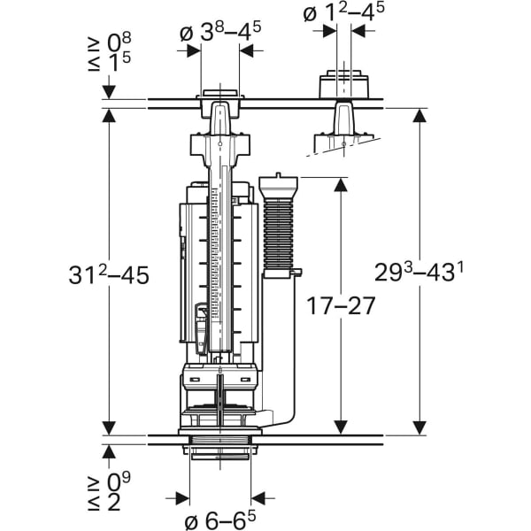 Keramag Geberit Type 290-383 Mechanism Dual Flush Universal Water Supply Connection 3/8'' And 1/2'' Nipple Made Of Brass