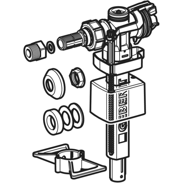 Keramag Geberit Type 383 Fill Valve Lateral Water Supply Connection 3/8" And 1/2" Nipple Made Of Brass