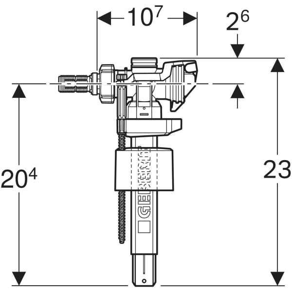 Keramag Geberit Type 383 Fill Valve Lateral Water Supply Connection 3/8" And 1/2" Nipple Made Of Brass