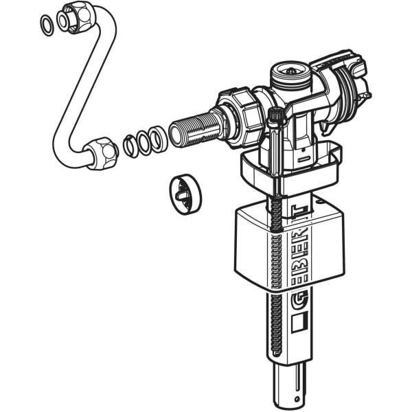 Keramag Geberit Type 383 Fill Valve Lateral Water Supply Connection 3/8" Nipple Made Of Brass With Copper Pipe