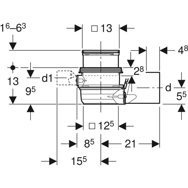 Keramag Geberit Varino Floor Drain Horizontal D110