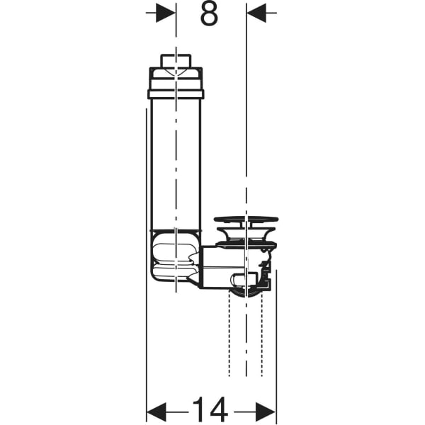 Keramag Washbasin Drain Space-saving Model Slim Design With Lever Actuation And Valve Cover Horizontal Outlet For Geberit ONE Washbasin Vertical Outlet