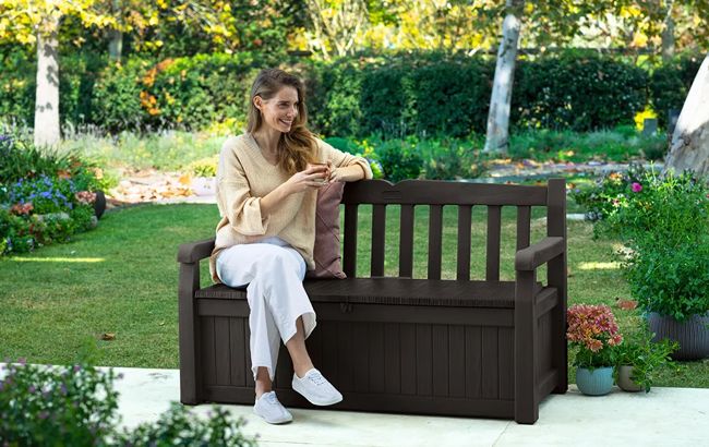 Keter Solana 70 Gallon Outdoor Storage Bench - Brown
