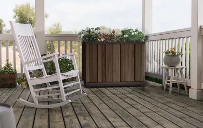 Keter Signature Rectangular Tall Planter - Rosewood Brown