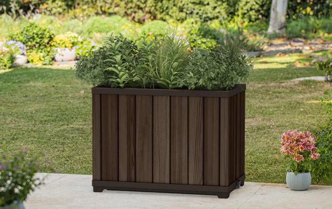 Keter Signature Rectangular Tall Planter - Rosewood Brown