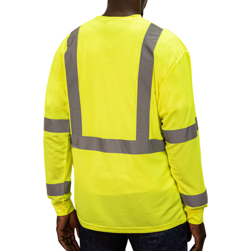 Key Apparel ANSI Class 3 Long Sleeve T Shirt With Pocket Hi-Vis Yellow