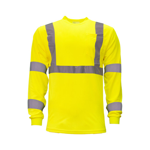 Key Apparel ANSI Class 3 Long Sleeve T Shirt With Pocket Hi-Vis Yellow