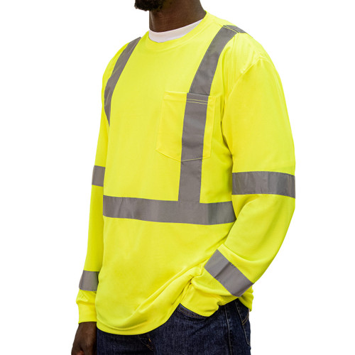key apparel ANSI Class 3 Long Sleeve T Shirt with Pocket Hi-Vis Yellow