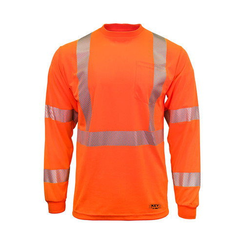 Key Apparel ANSI Class 3 Segmented Tape UltraSoft Long Sleeve Pocket Tee Hi-Vis Yellow