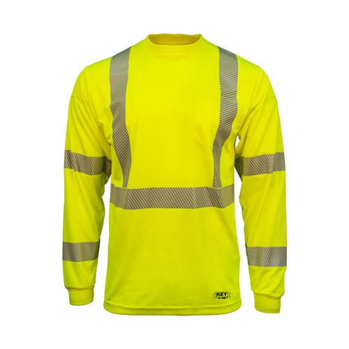 key apparel ANSI Class 3 Segmented Tape UltraSoft Long Sleeve Pocket Tee Hi-Vis Yellow