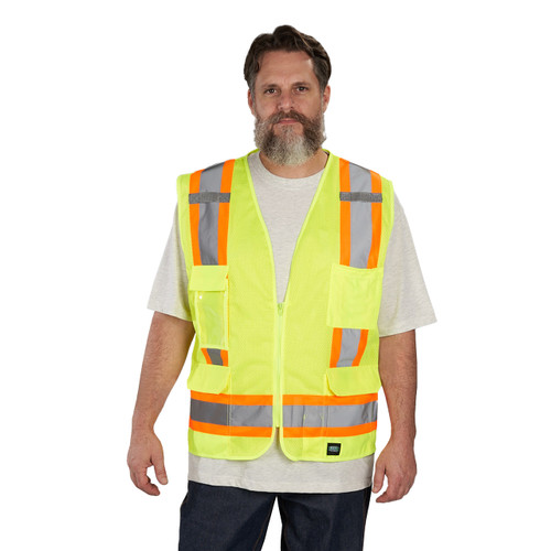 key apparel ANSI II Class 2 Hi-Visibility Mesh All Purpose Vest Hi-Vis Yellow