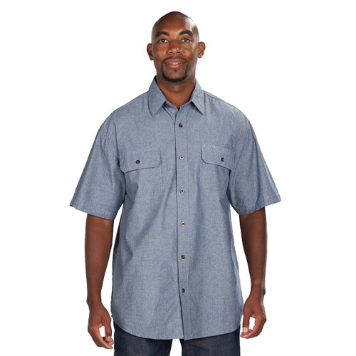 key apparel Blue Chambray Work Shirt - Short Sleeve Blue Chambray