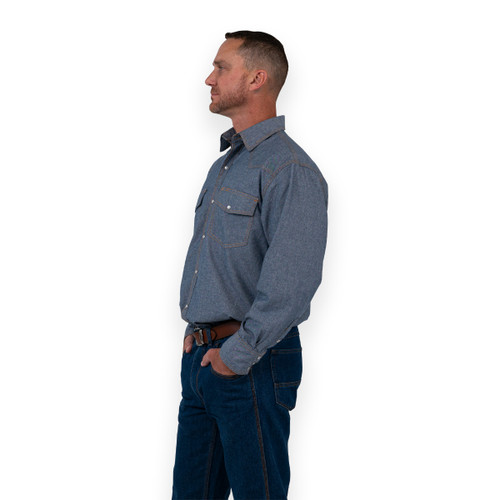 Key Apparel Chambray Long Sleeve Western Shirt Blue Chambray