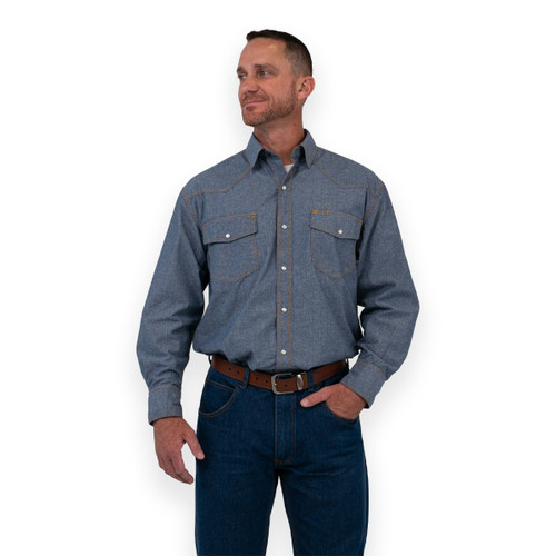 key apparel Chambray Long Sleeve Western Shirt Blue Chambray