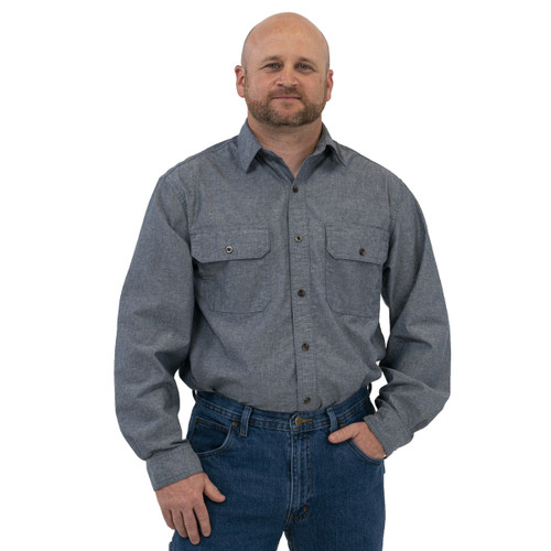key apparel Chambray Long Sleeve Work Shirt Blue Chambray