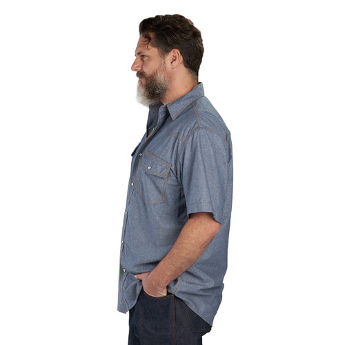 Key Apparel Chambray Short Sleeve Western Shirt Blue Chambray