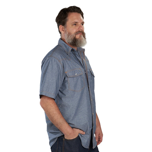 Key Apparel Chambray Short Sleeve Western Shirt Blue Chambray