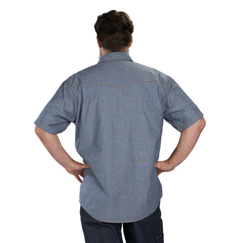 Key Apparel Chambray Short Sleeve Western Shirt Blue Chambray