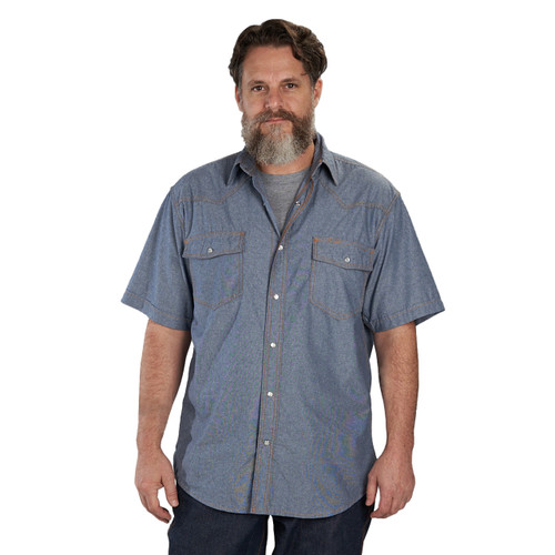 key apparel Chambray Short Sleeve Western Shirt Blue Chambray