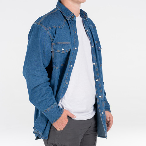 Key Apparel Denim Pearl Snap Western Shirt - Long Sleeve Indigo Denim Enzyme Wash