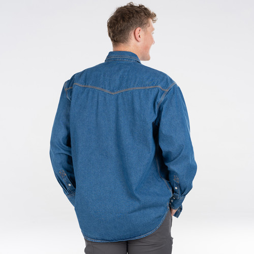 Key Apparel Denim Pearl Snap Western Shirt - Long Sleeve Indigo Denim Enzyme Wash