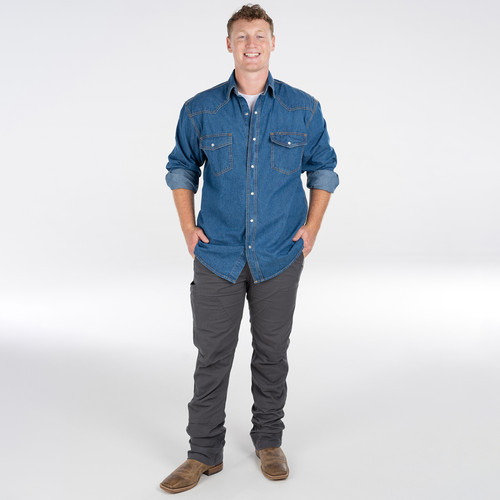 key apparel Denim Pearl Snap Western Shirt - Long Sleeve Indigo Denim Enzyme Wash