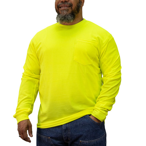key apparel Enhanced Visibility Long Sleeve Pocket T-Shirt Hi-Vis Yellow