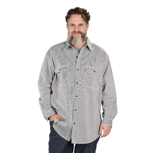 key apparel Hickory Stripe Long Sleeve Button Logger Shirt Hickory Stripe Rigid