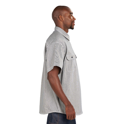 Key Apparel Hickory Stripe Short Sleeve Zip Logger Shirt Hickory Stripe Rigid