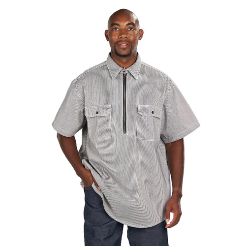 key apparel Hickory Stripe Short Sleeve Zip Logger Shirt Hickory Stripe Rigid