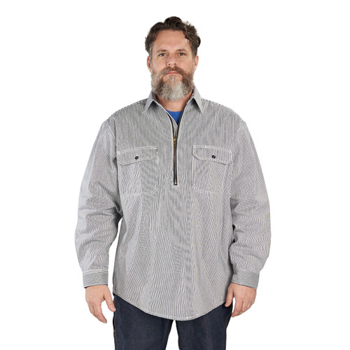 key apparel Hickory Stripe Zip Up Logger Shirt Hickory Stripe Rigid