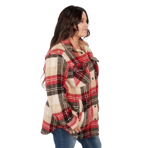 Key Apparel Boulevard Shacket Fire Brick Plaid
