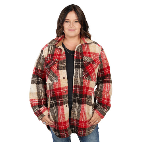 key apparel Boulevard Shacket Fire Brick Plaid