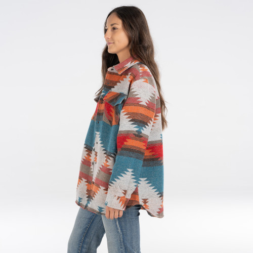 key apparel Kingston Shacket for Women Aztec Fire