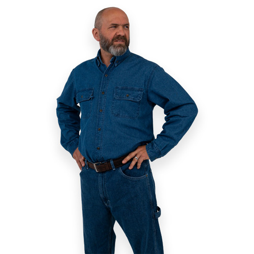 Key Apparel Long Sleeve Denim Shirt Indigo Denim Enzyme Wash