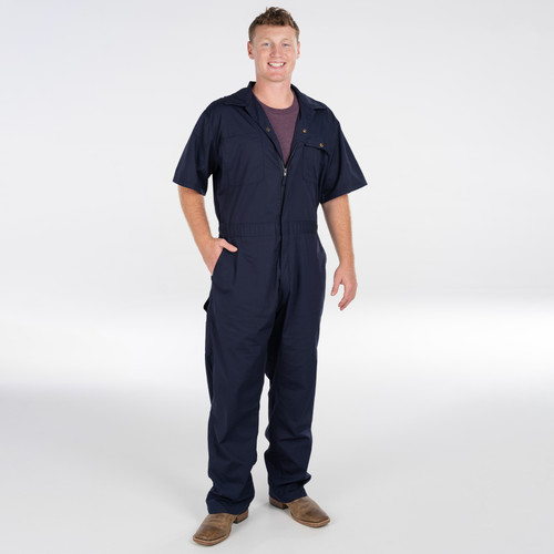 key apparel Poplin Unlined Short Sleeve Coveralls for Men Navy