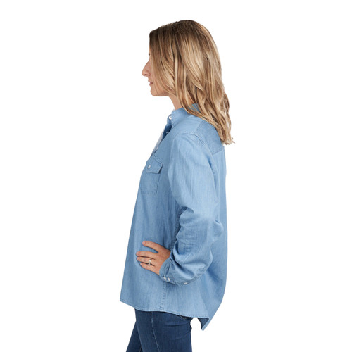 Key Apparel Women's River Edge Shirt Light Wash Denim