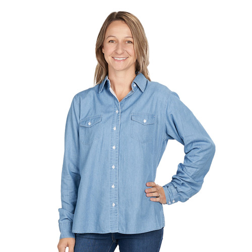 key apparel Women's River Edge Shirt Light Wash Denim