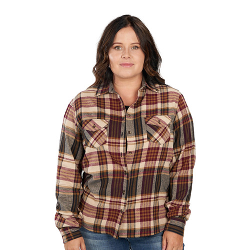 key apparel Women's River's Edge Shirt Mahogany Plaid