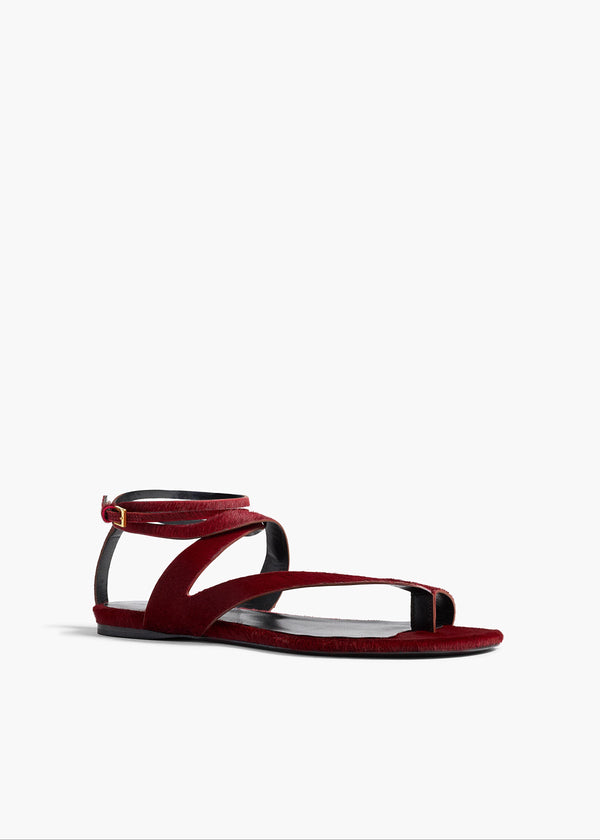 Khaite Aimee Ankle Strap Flat Sandal Cherry Haircalf