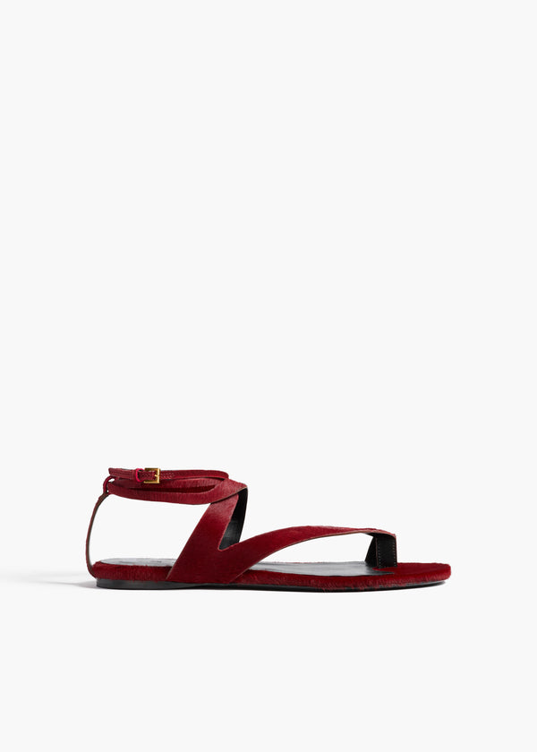 khaite Aimee Ankle Strap Flat Sandal Cherry Haircalf