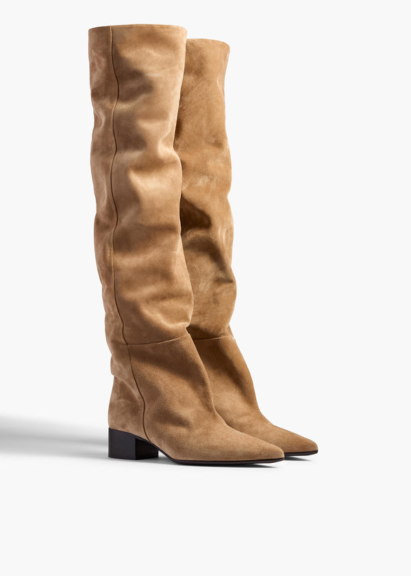 Khaite Andee Slouchy Over-the-Knee Boot Taupe Suede