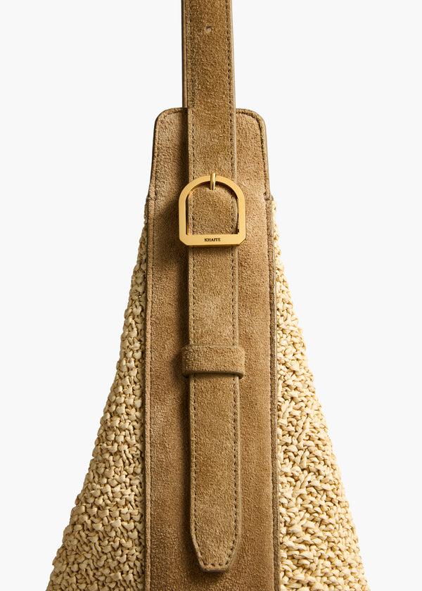 Khaite Augustina Hobo Wheat Suede And Natural Raffia