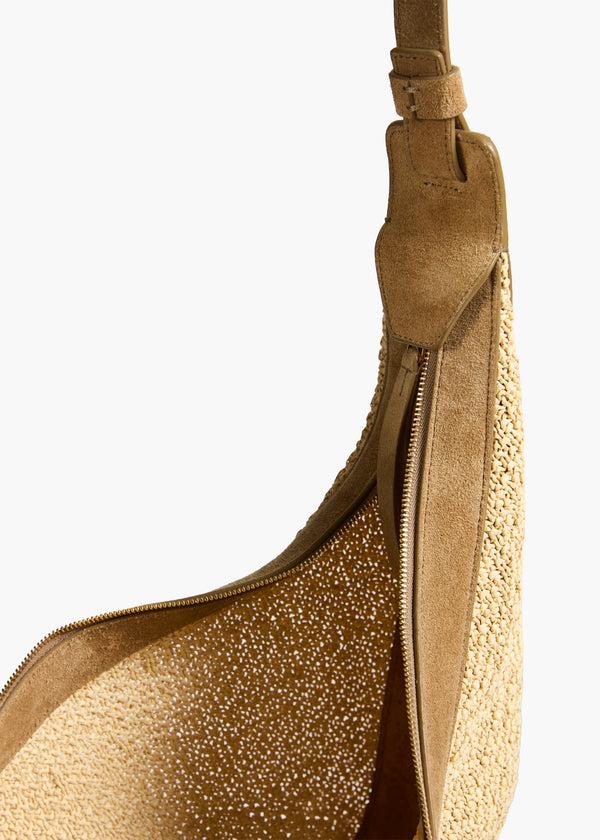 Khaite Augustina Hobo Wheat Suede And Natural Raffia